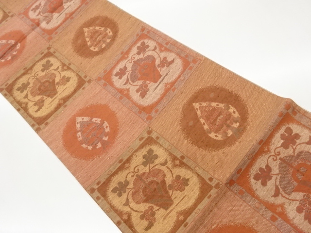 JAPANESE FUKURO OBI / WOVEN ABSTRACT FLORAL PLANTS